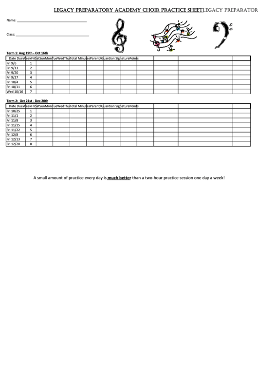 Choir Practice Chart Sheet Printable pdf