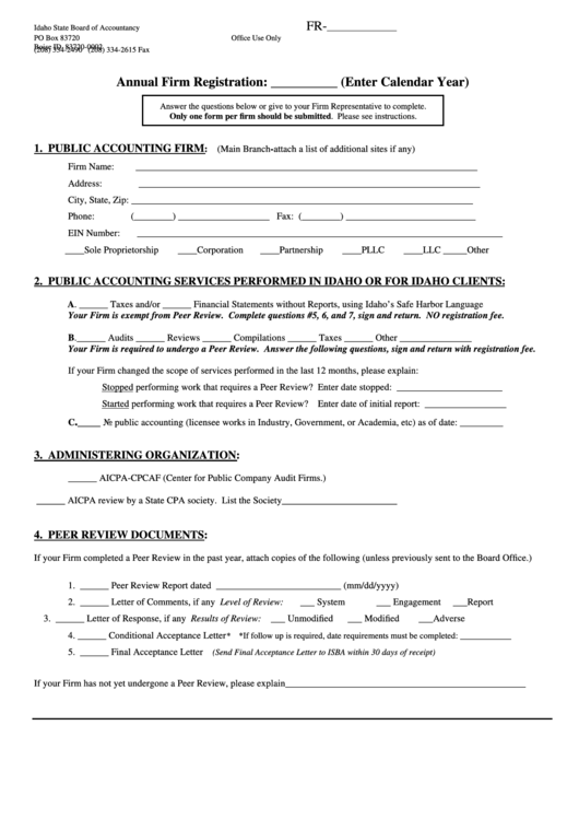 Annual Firm Registration Form - Idaho State Board Of Accountancy Printable pdf