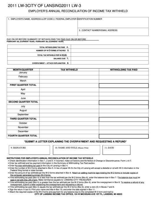 Form 2011 Lw-3 - Employer