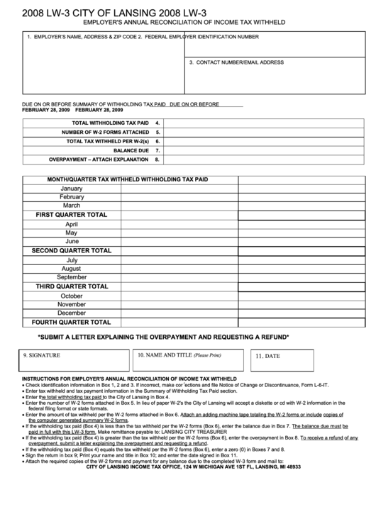 Form 2008 Lw-3 - Employer