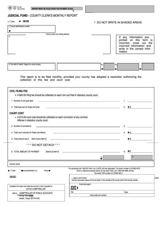 Fillable Form 40-129 - Judicial Fund - County Clerk