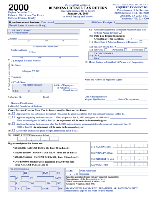 Form Cr-L3 - Business License Tax Return Printable pdf