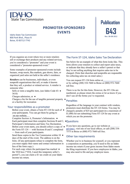 Form St-124 - Idaho Sales Tax Declaration Sample Printable pdf
