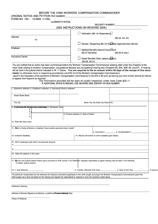 Form No. 100 - 14-0005 - Original Notice And Petition Printable pdf