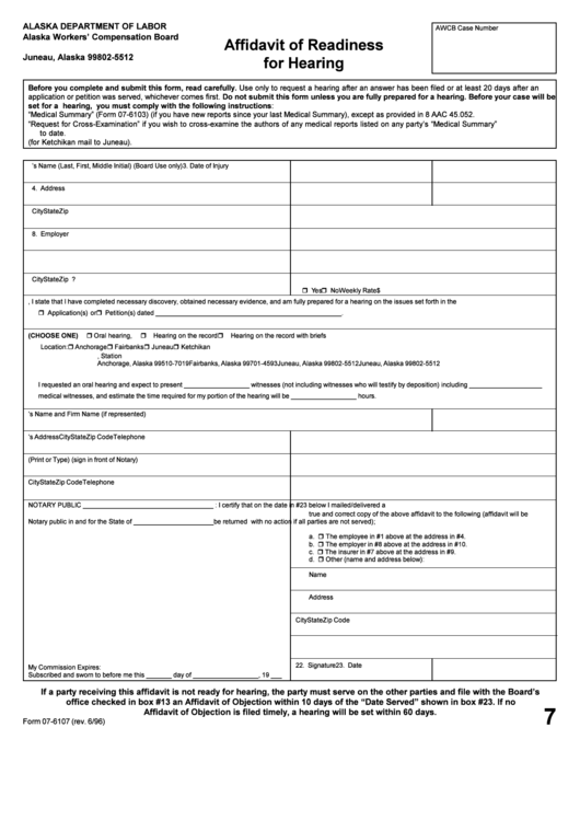 Affidavit Of Readiness For Hearing Form Printable pdf