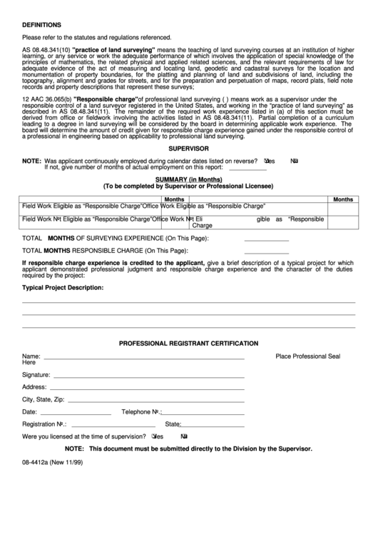 Land Surveyor Work Verification Form 1999 Printable pdf