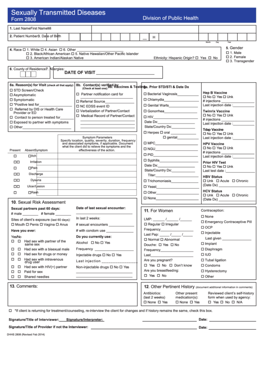 Form 2808 - Sexually Transmitted Diseases 2014 Printable pdf