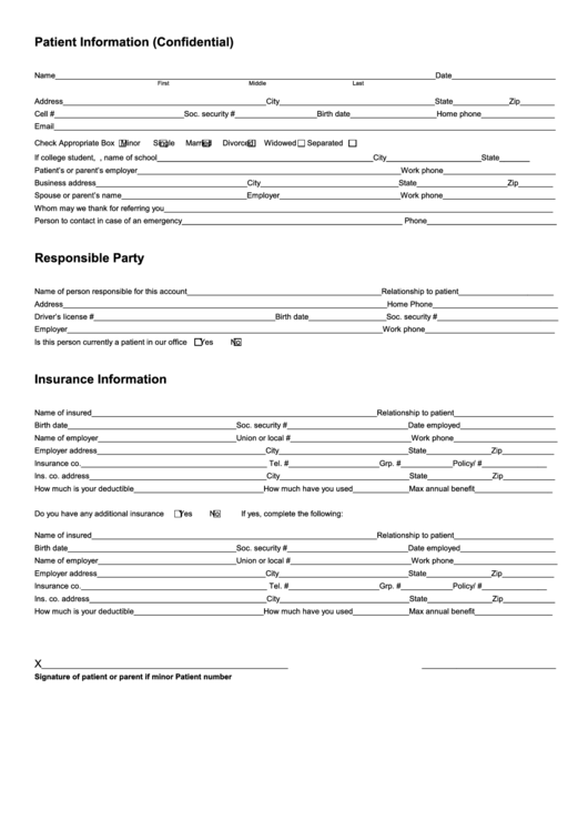 Patient Information (Confidential) Form Printable pdf