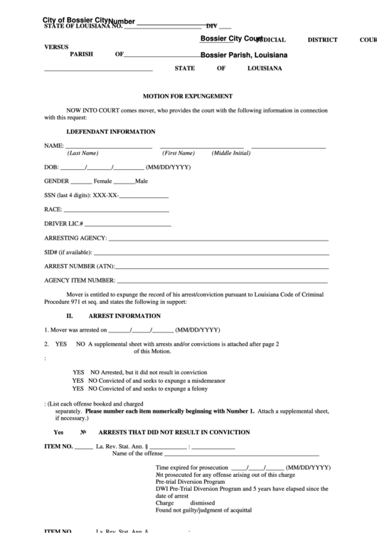 Fillable Form 2015 Exp 5-1 (L) - Motion For Expungement Printable pdf