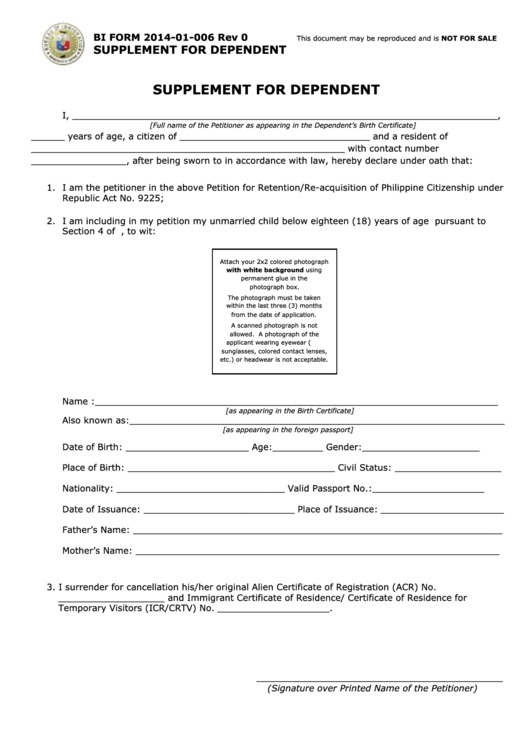 Form 2014-01-006 - Supplement For Dependent Printable pdf