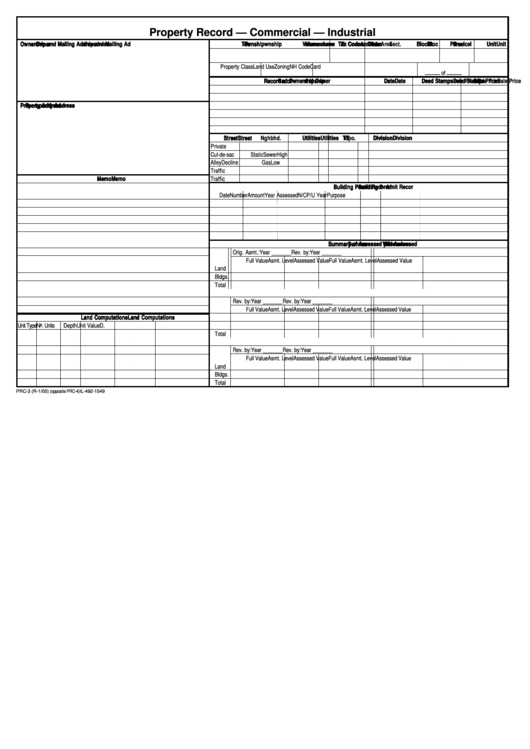 Form Prc-3 - Property Record Commercial Industrial - 2000 Printable pdf