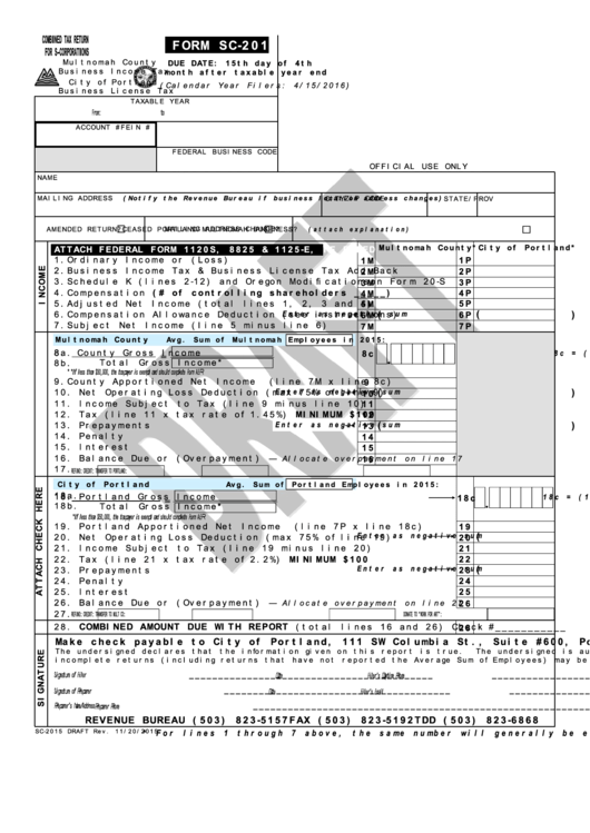 Form Sc-2015 - Combined Tax Return For S-Corporations Printable pdf