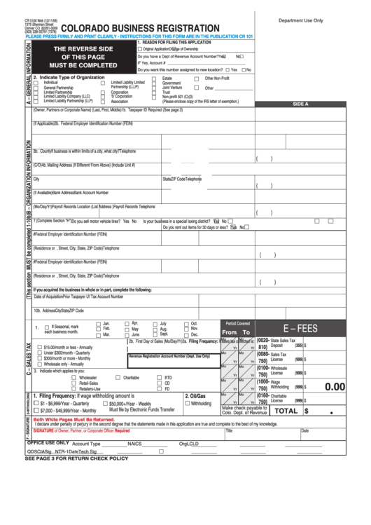 Fillable Form Cr 0100 Web - Colorado Business Registration Printable pdf