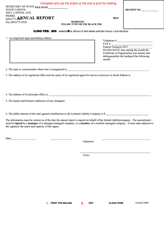 Fillable Annual Report Domestic L.l.c. Form Printable pdf