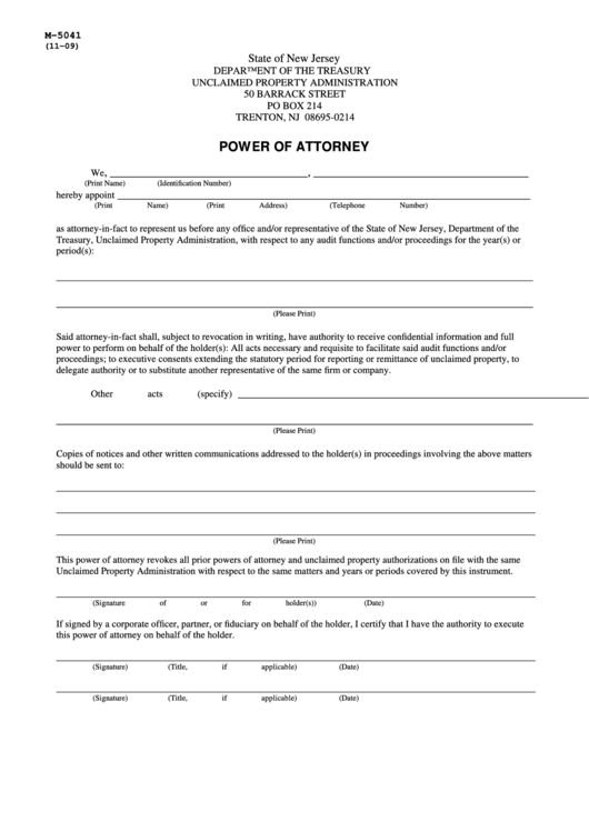 Form M-5041 - Power Of Attorney Printable pdf