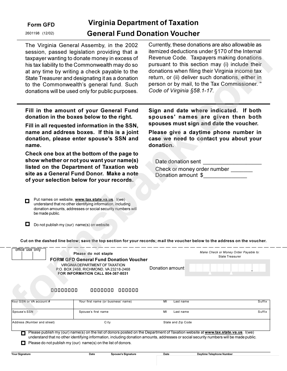 Form Gfd - General Fund Donation Voucher 2002