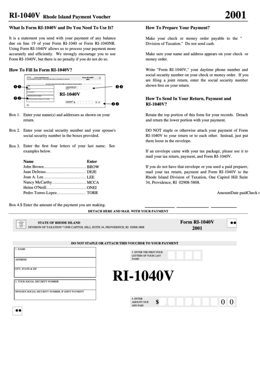 Form Ri-1040v - Rhode Island Payment Voucher Printable pdf