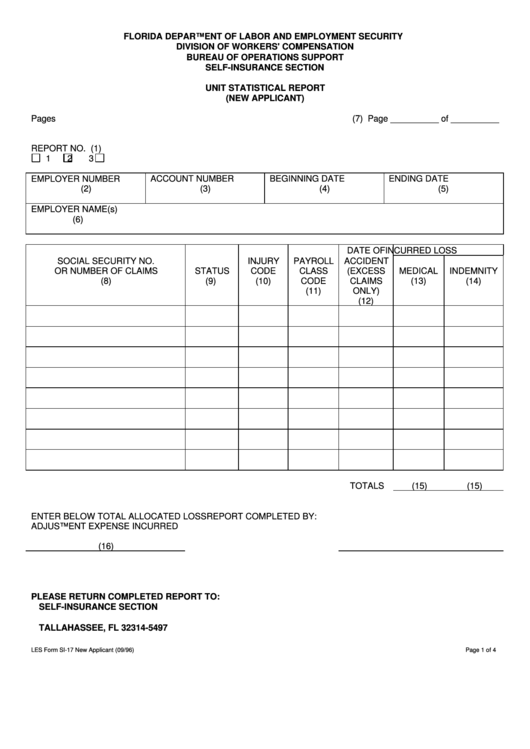 Les Form Si-17 - Unit Statistical Report (New Applicant) Printable pdf