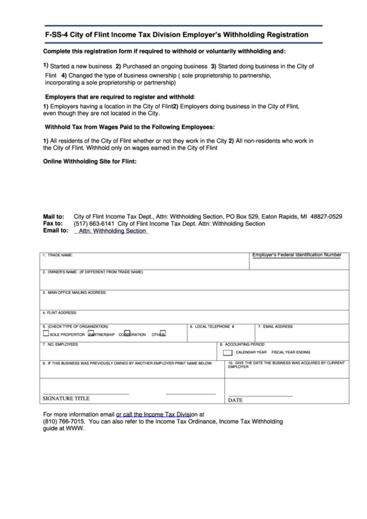 Form F-Ss-4 - Income Tax Division Employer