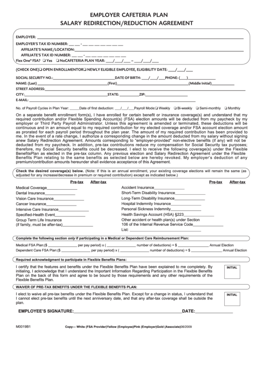 Sample Salary Redirection/reduction Agreement Form Printable pdf