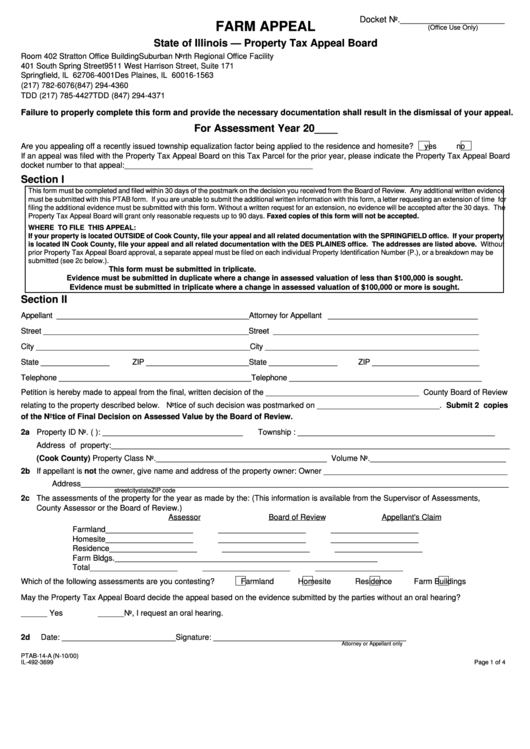 Form Ptab-14-A - Farm Appeal Printable pdf