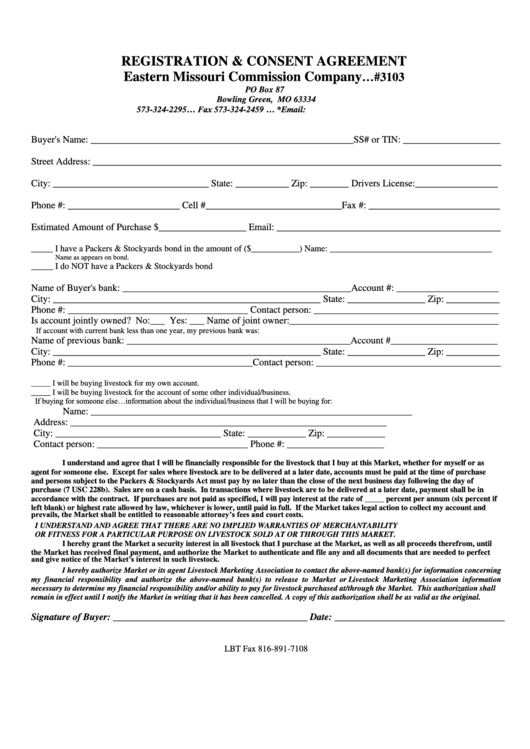 Registration & Consent Agreement Form Printable pdf
