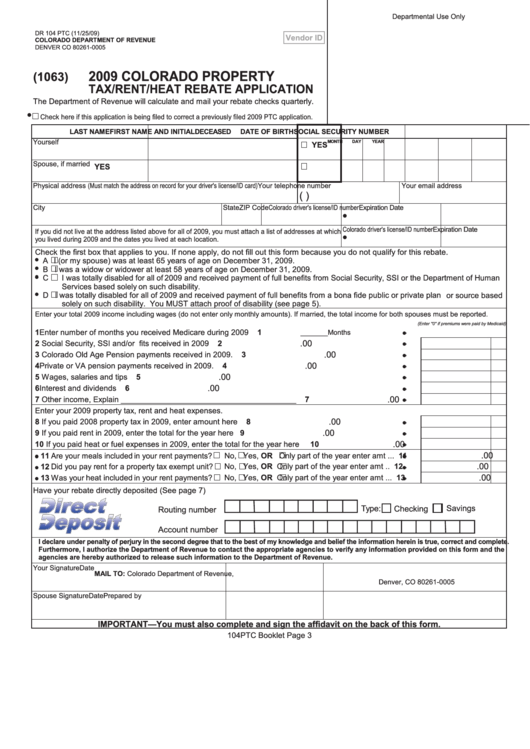 Fillable Form Dr 104 Ptc - Property Tax/rent/heat Rebate Application/dr 4679 Ptc - Affidavit - 2009 Printable pdf