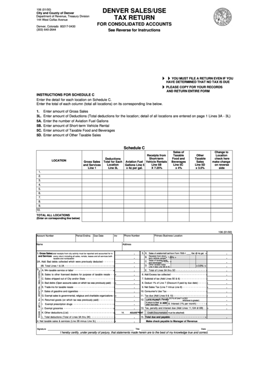 Denver Sales/use Tax Return Form - Colorado Department Of Revenue Printable pdf