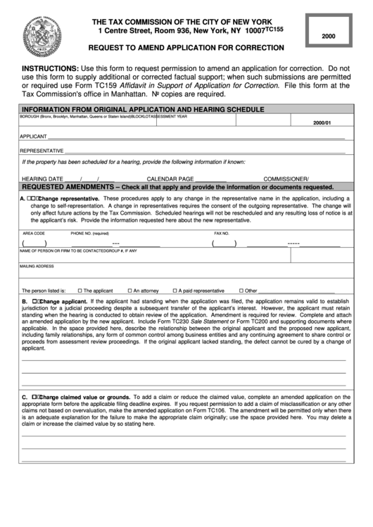 Form Tc155 - Request To Amend Application For Correction Printable pdf