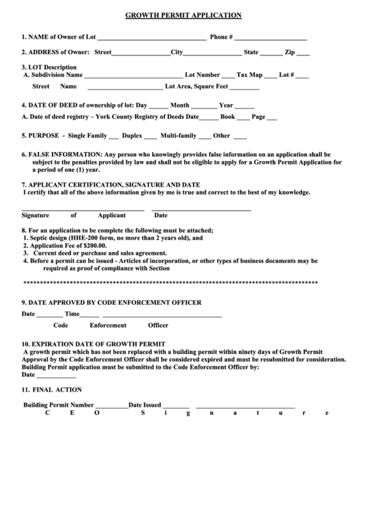 Growth Permit Application Form Printable pdf