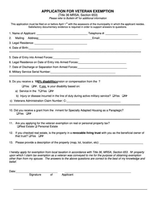Form Ptf-307 - Application For Veteran Exemption - 2008 Printable pdf