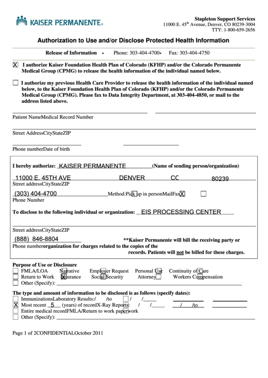 Authorization To Use And/or Disclose Protected Health Information Form Printable pdf