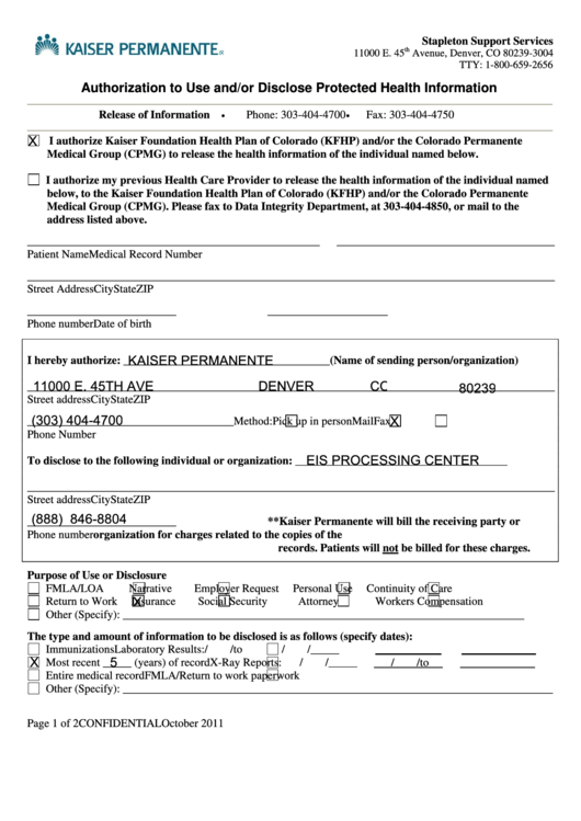 Authorization To Use And or Disclose Protected Health Information Form Printable Pdf Download