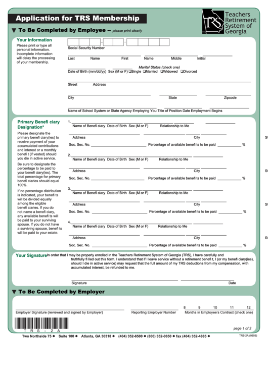 Fillable Application For Trs Membership Form Printable pdf