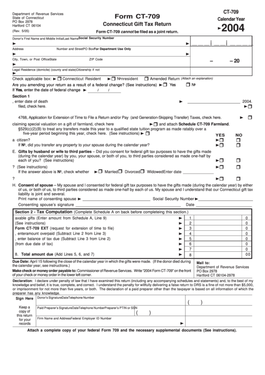 Form Ct-709 - Connecticut Gift Tax Return 2004 Printable pdf