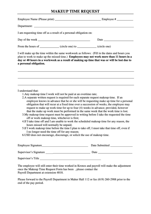 Makeup Time Request-Time Off Request Application Printable pdf