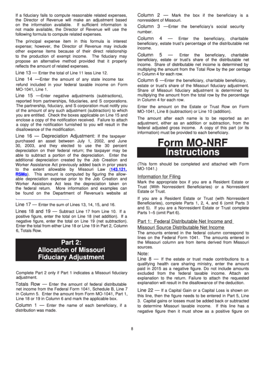 Instructions For Form Mo-Nrf - 2015 Printable pdf