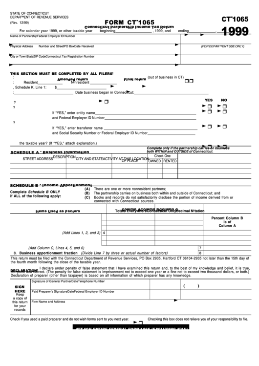 Form ct 1065 connecticut partnership income tax return printable pdf