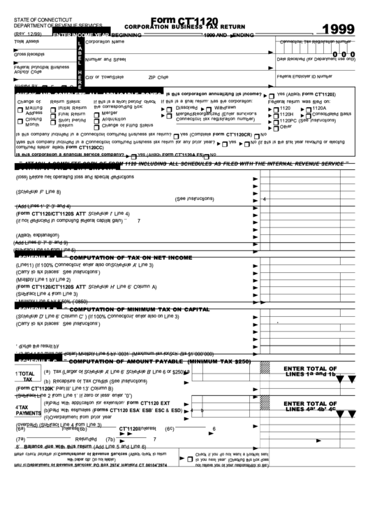 Form Ct-1120 - Corporation Business Tax Return 1999 Printable pdf