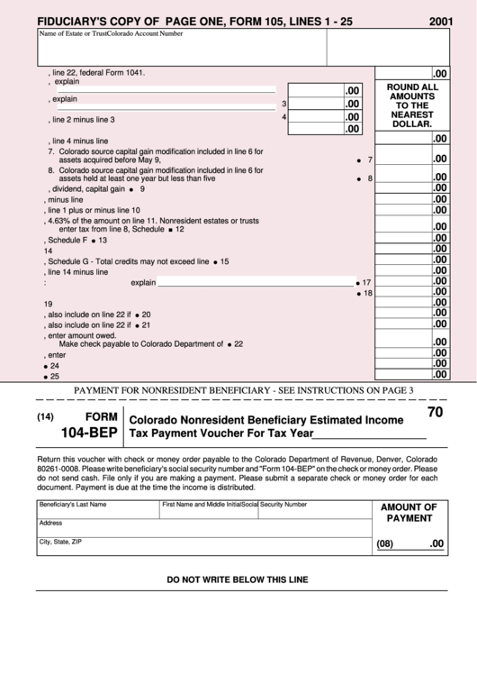 Form 104-Bep - Colorado Nonresident Beneficiary Estimated Income Tax Payment Voucher - 2001 Printable pdf