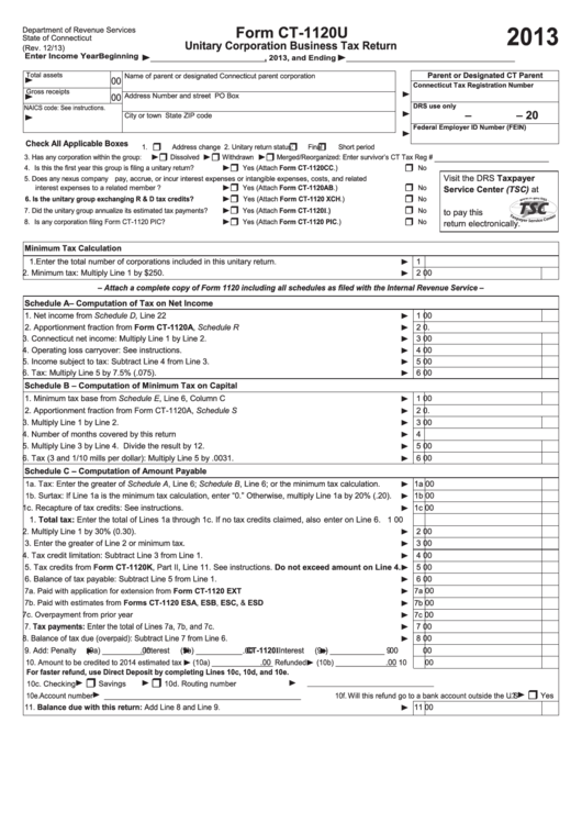 Form Ct-1120u - Unitary Corporation Business Tax Return - 2013 Printable pdf