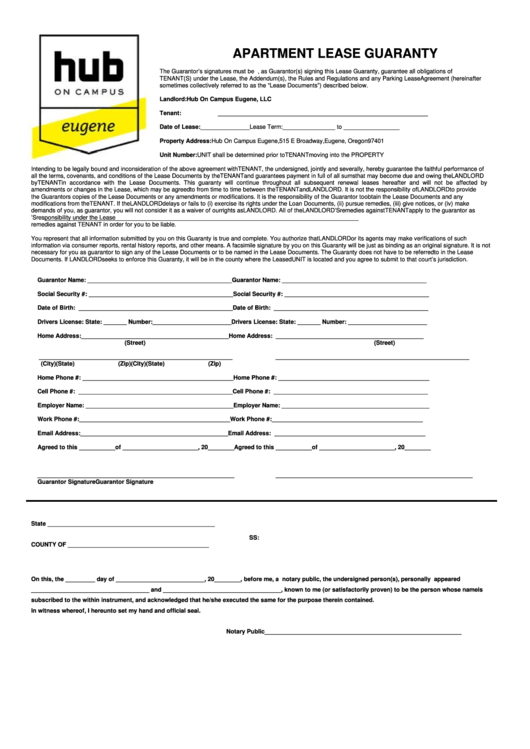 Apartment Lease Guaranty Form Printable pdf