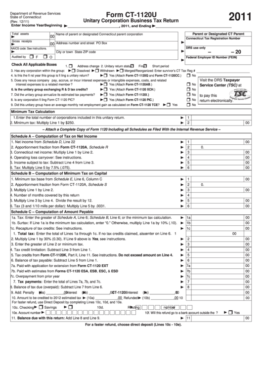 Form Ct-1120u - Unitary Corporation Business Tax Return - 2011 Printable pdf