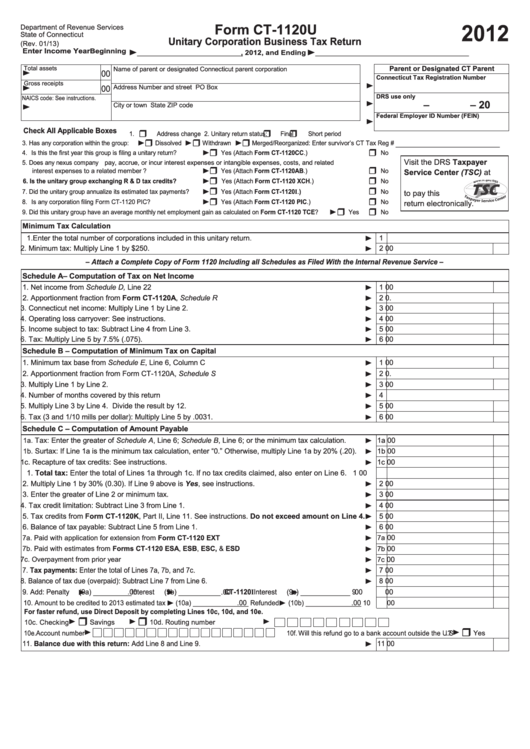 Form Ct-1120u - Unitary Corporation Business Tax Return - 2012 Printable pdf