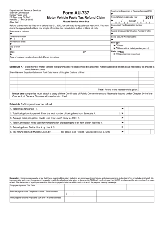 form-au-737-motor-vehicle-fuels-tax-refund-claim-2011-printable-pdf