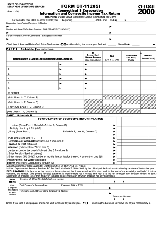 Form Ct-1120si - Connecticut S Corporation Information And Composite Income Tax Return - 2000 Printable pdf