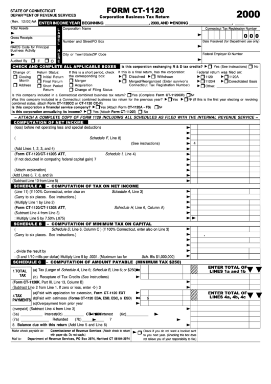 Form Ct-1120 - Corporation Business Tax Return - 2000 Printable pdf