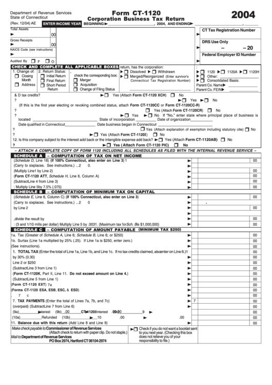 Form Ct-1120 - Corporation Business Tax Return - 2004 Printable pdf