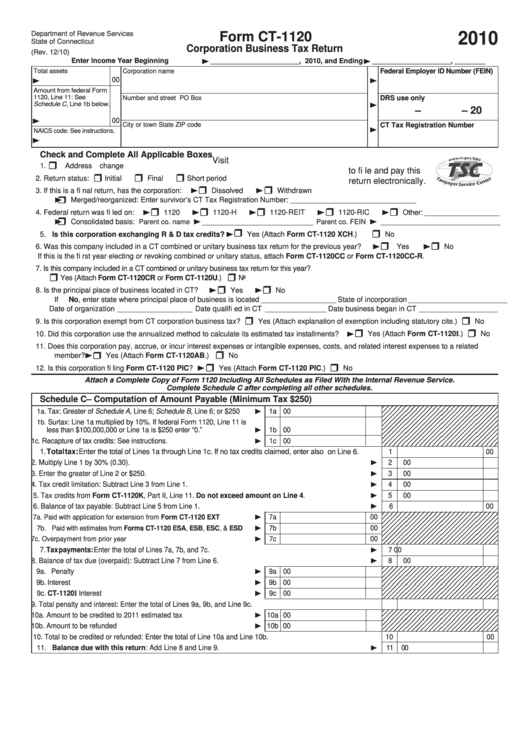 Form Ct-1120 - Corporation Business Tax Return - 2010 Printable pdf