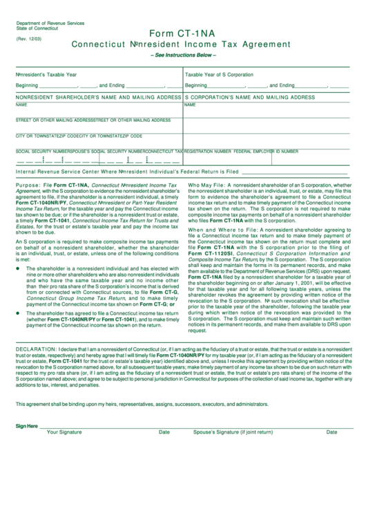 Form Ct-1na - Connecticut Nonresident Income Tax Agreement Printable pdf